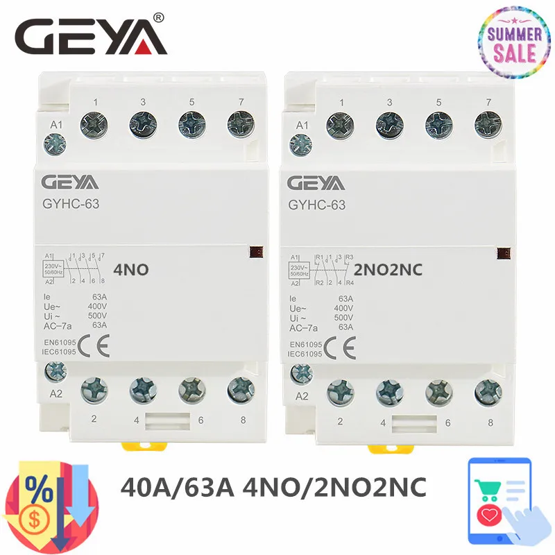 Бытовой модульный контактор переменного тока GEYA 4P 63А 4NO или 2NC2NO 220V/230V 50/60HZ Din