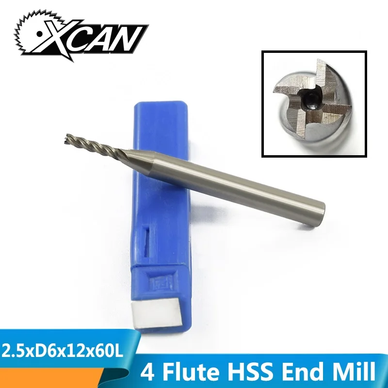 XCAN 1 шт. Диаметр 2,5 мм HSS прямой хвостовик фреза 4 флейты ЧПУ Фреза HSS Концевая фреза