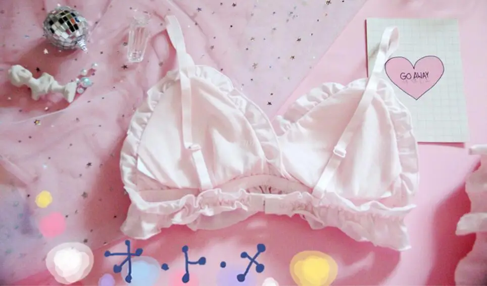 Японское Лолита Kawaii Лук рюшами белое эротичное Нижнее белье женские милые кроличьи ушки белье женские бюстгальтер и трусики набор бюстгальтеров
