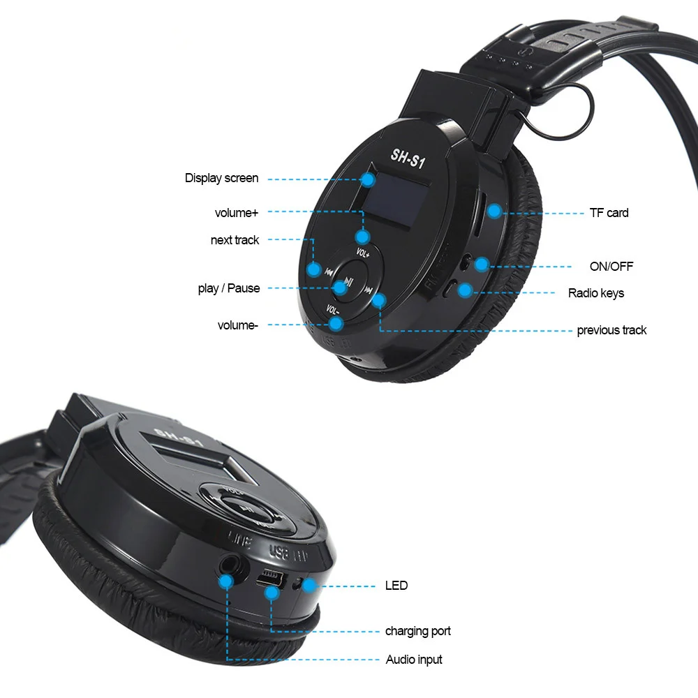 Универсальный складной Спорт Беспроводной гарнитура светодиодный FM радио