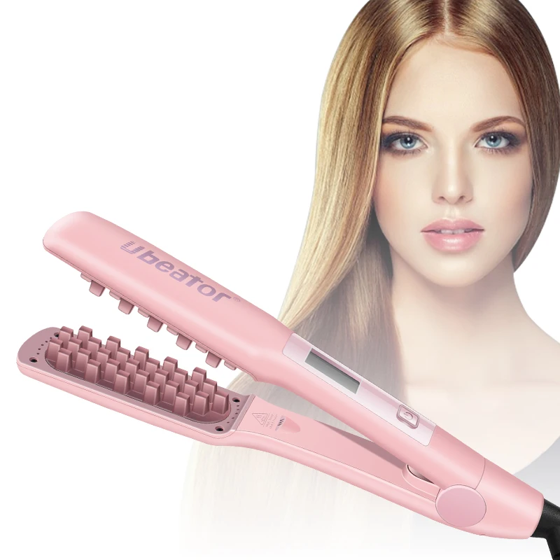 

Professional Titanium Flat Iron Hair Straightener Dual Voltage Instant Heating Curling Iron pink fluffy curler straightener