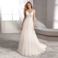 eightale elegant wedding dress 2020 v neck appliques lace tulle wedding gown ivory white boho bride dress vestidos de novia