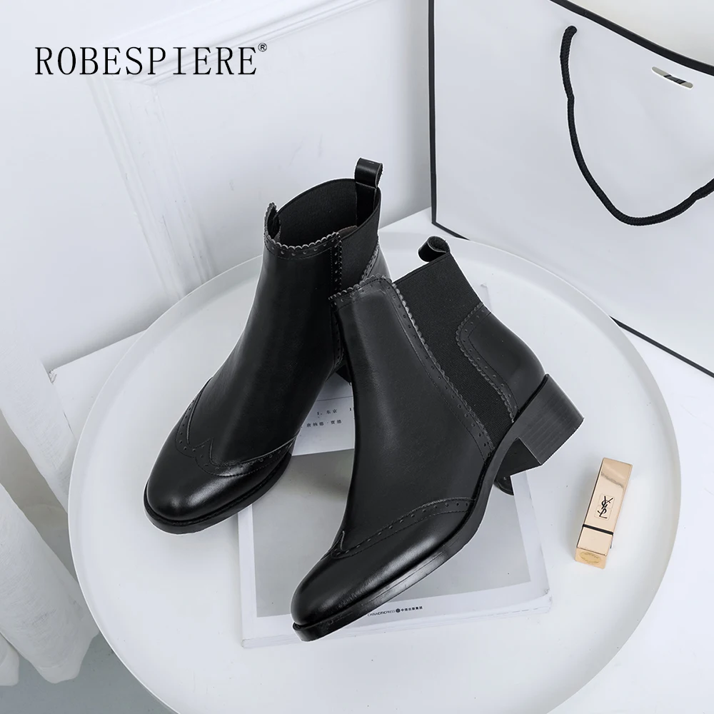 Новинка 2019 зимние теплые женские ботильоны ROBESPIERE классические броги женская