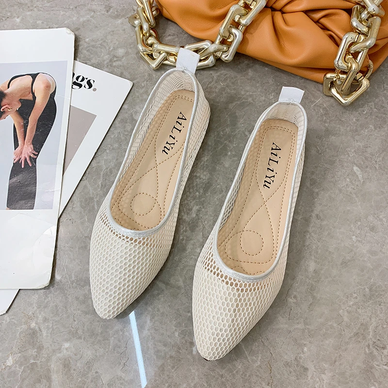 

Summer Shoes for Women Mesh Casual Shoes Fashion Knitted Pointed-toe Flats Spring Woven Breathable Shoes Women's Sandals 2021