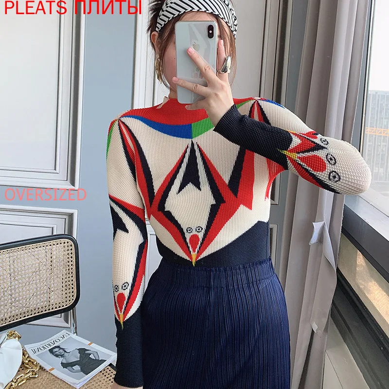 

Miyake Pleated Bottoming Shirt Women's Inner Wear Autumn and Winter New Style Light Mature Style Slim Slimming High Collar