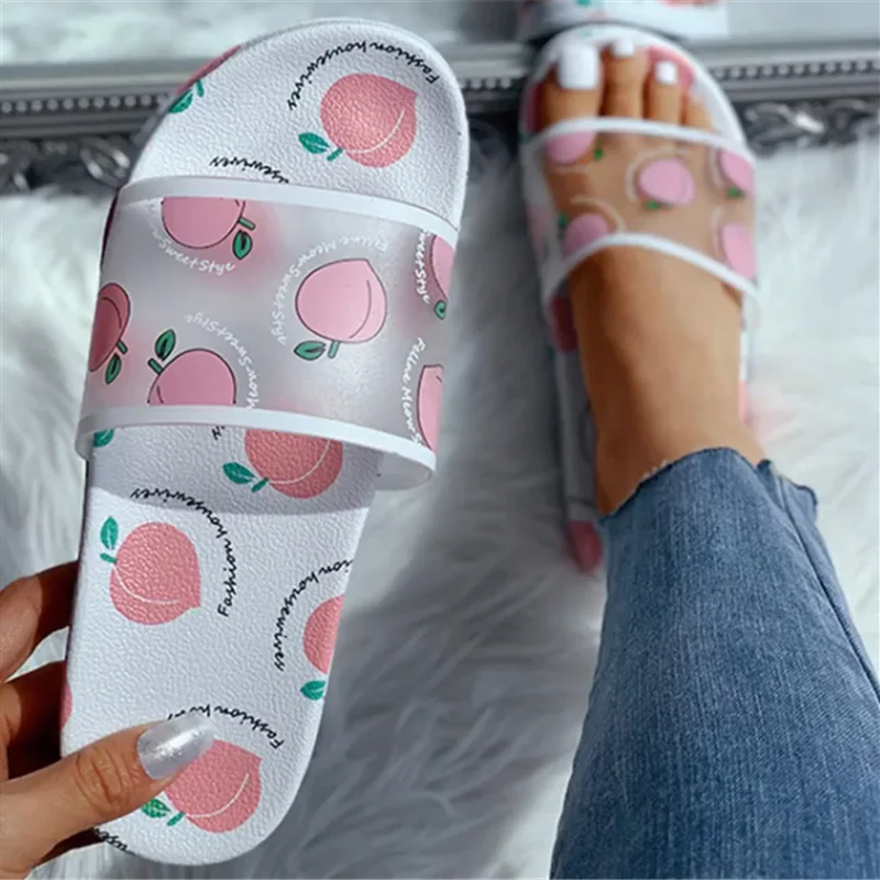 С рисунками фруктов Женские домашние Шлепанцы из материала на основе летние