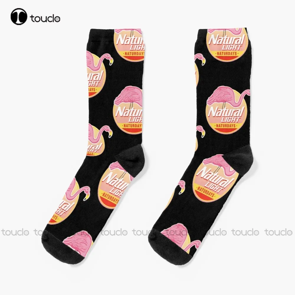 

Natural Light Natty Naturdays Flamingo Circle Logo Socks Socks Womens Personalized Custom Unisex Adult Teen Youth Socks Gift