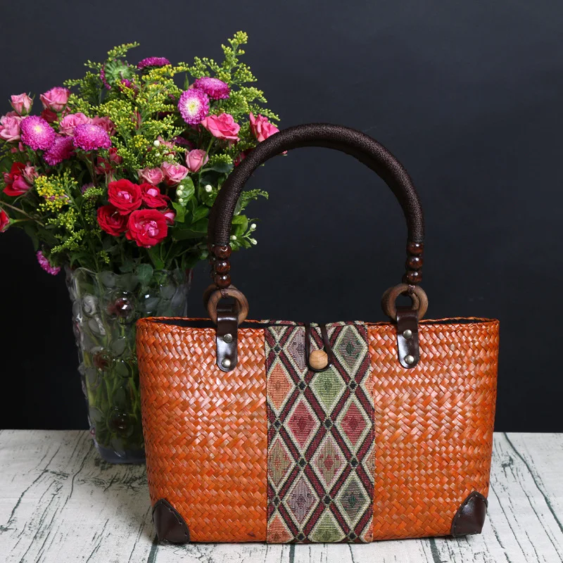 Бамбуковая сумка ручной работы в стиле ретро соломенная из ротанга на плечо с