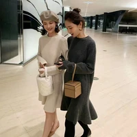 solid apricot black knitted 2021 woman pollover winter sweater dress women solid warm casual korean jumper dresses new thick