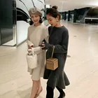 Однотонное абрикосовое черное вязаное Женское зимнее платье-свитер 2021, Женские однотонные Теплые повседневные корейские платья-джемперы, новинка, плотные