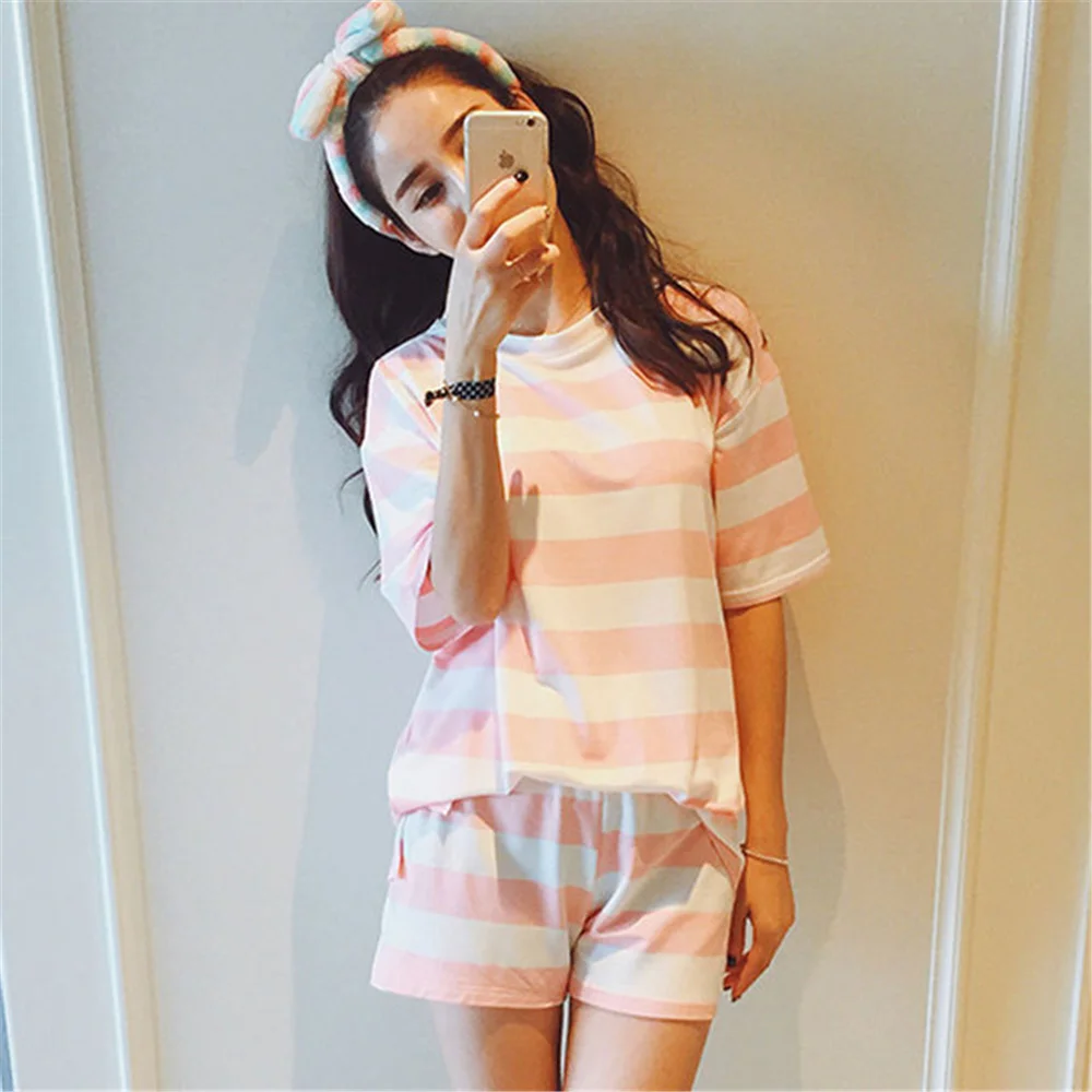 

Women Pajamas Set Big Girl Sleepwear Pijama Short Sleeve Pyjamas Suit Female Clothing Set 2021 Nightwear 2 PCS