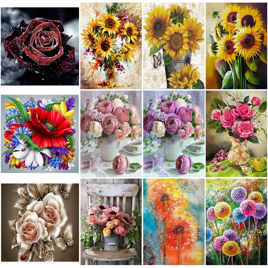 5D поделки алмазов картина розы и подсолнухи круглая вышивка со стразами полная