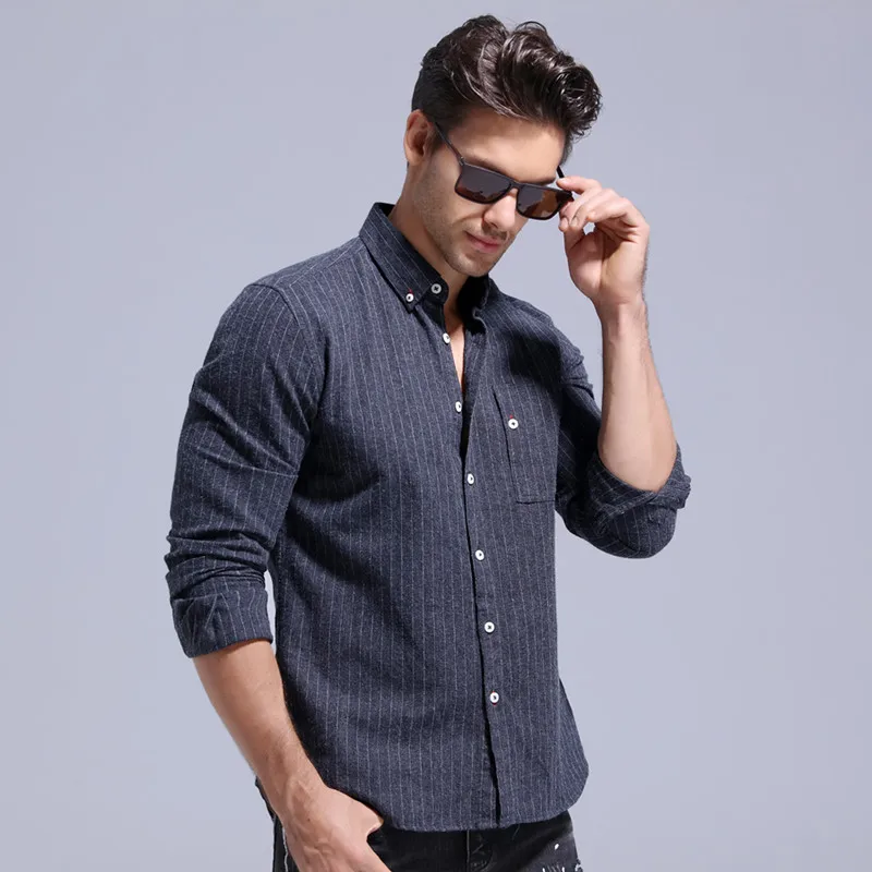 Мужская рубашка в полоску из 100% хлопка Повседневная деловая с длинным рукавом