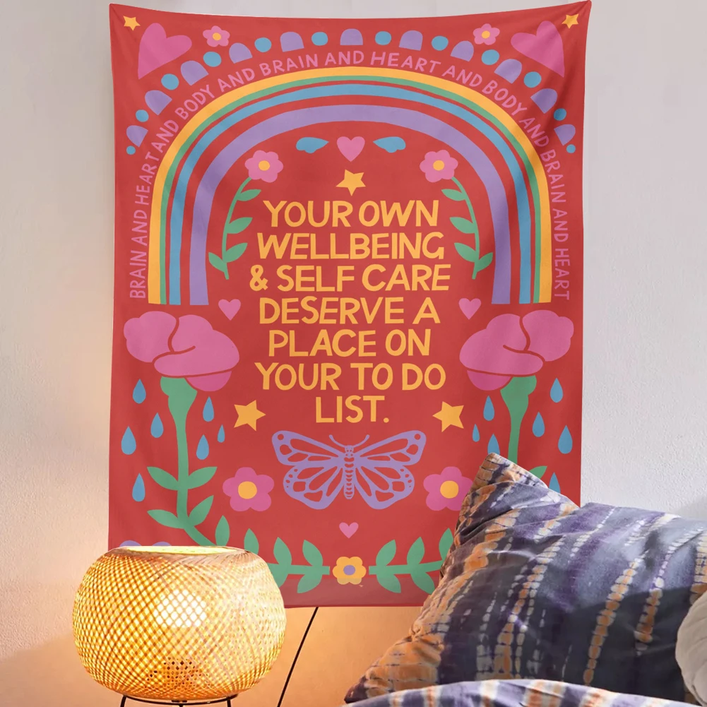 Винтажный гобелен с радужными цветами настенное украшение в стиле ретро красное