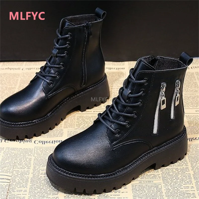 

Black Martin boots women's autumn winter 2021 new short boots women's heightened side zipper British style boots single boots