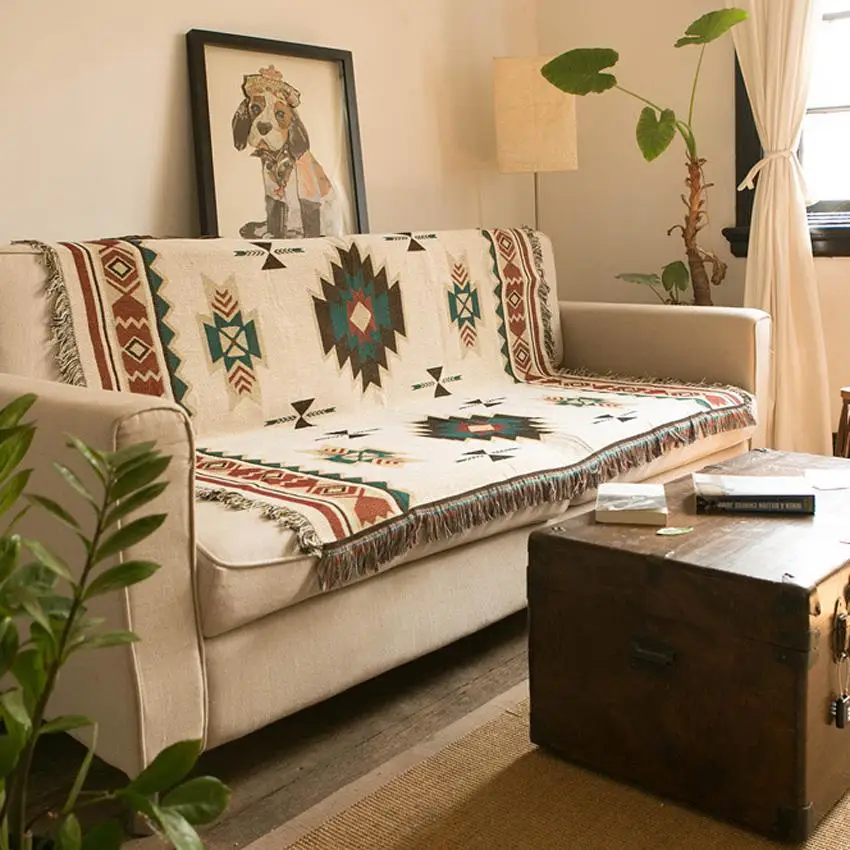 Покрывало для дивана 40 в богемном стиле одеяло с геометрическим узором