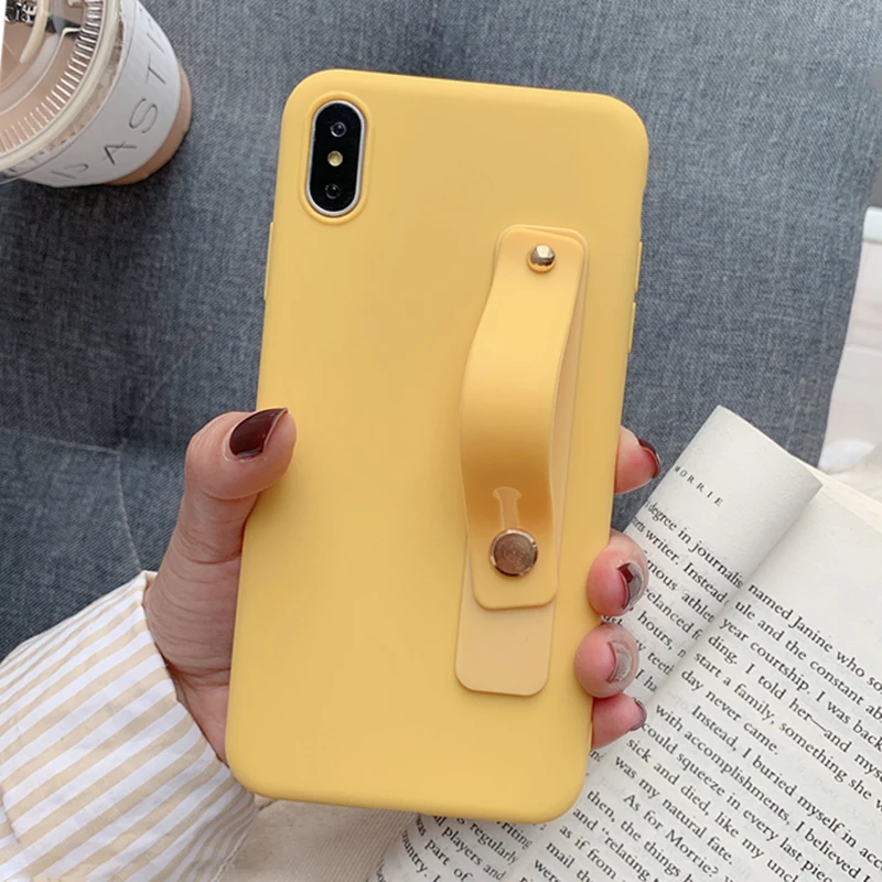 WristStand Yellow Простая подставка Матовый ТПУ чехол для huawei Honor 7C 7A 7X фотоаппаратов моментальной печати 7S 6X 6C 6A 5X 5C V9 играть V10 V20 ремешок повязка на руку чехол - Цвет: WristStand Yellow