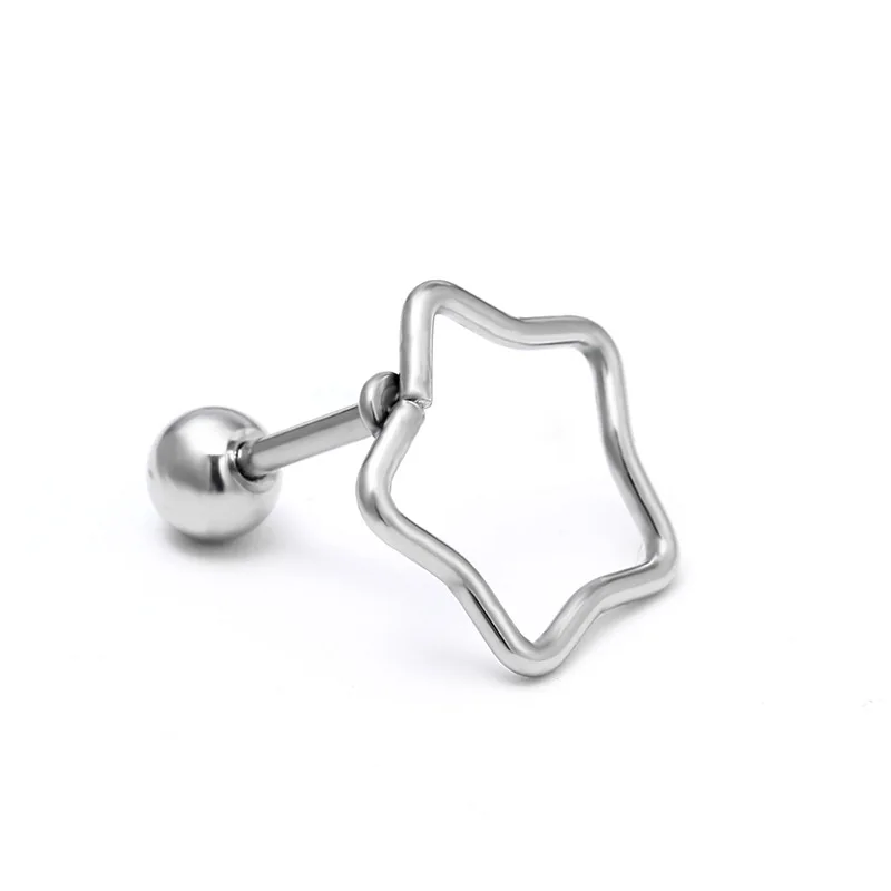 Silver Color Chain Pentagram Square Triangle Circle Round Stud Earrings Gifts Bead Minimalist Simple Stainless steel | Украшения и