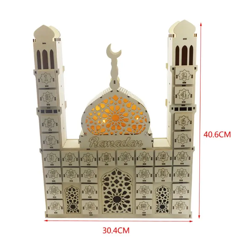 Календарь Рамадан с обратным отсчетом деревянный орнамент ИД Мубарак ящик