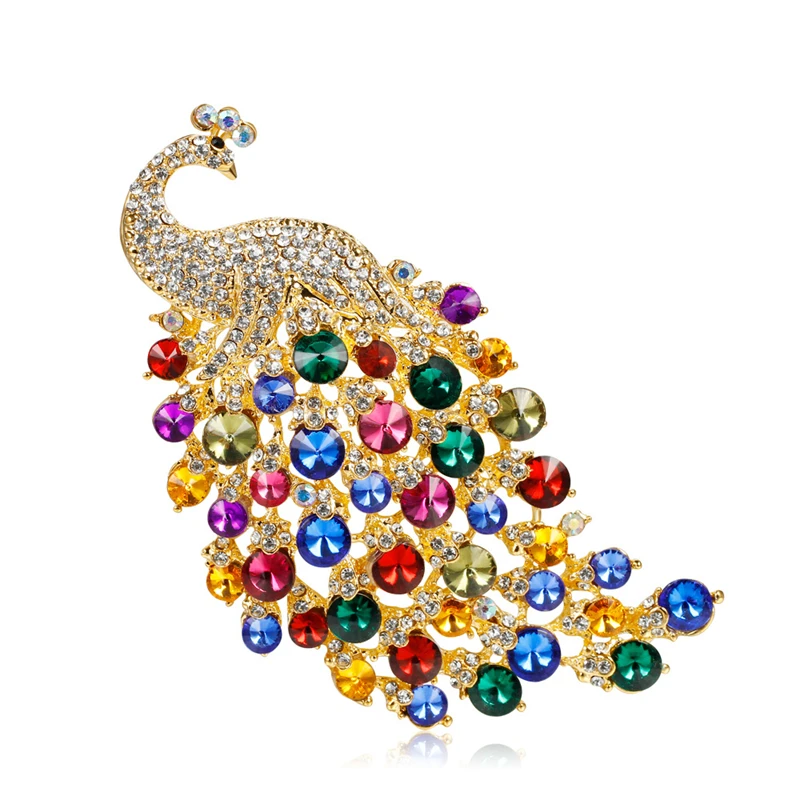Rhinestones Peacock Brooches for Women's Luxury Clothing Accessories Elegant Banquet Wedding Jewelry Female Pin