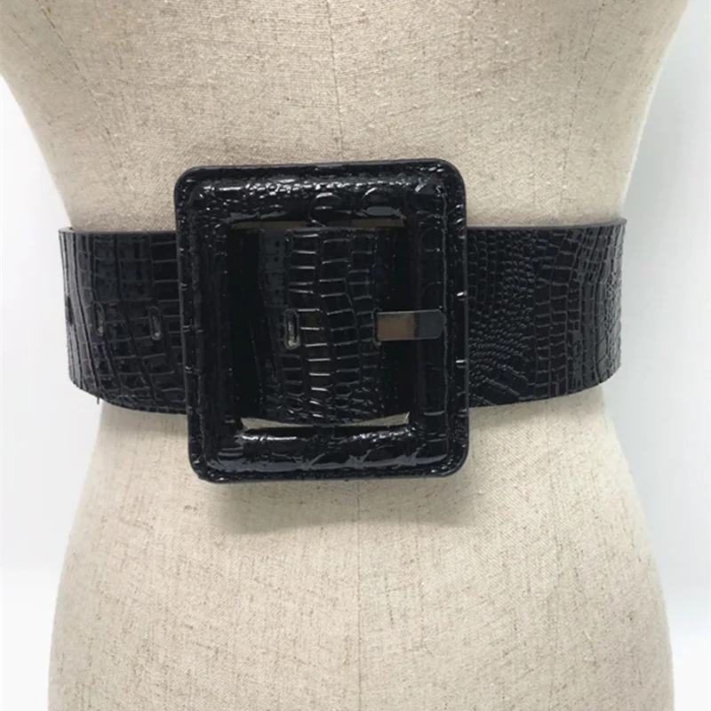 Новое поступление 2020 Модный женский ремень из крокодиловой кожи черный широкий с