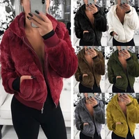 2021 women winter faux fur coat with hood teddy coat outerwear thick fluffy pockets plush hooded jacket ladies autumn overcoat