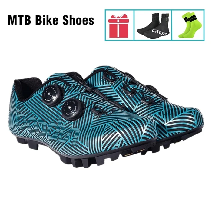 MTB Blue Кроссовки для шоссейного горного велоспорта, Нескользящие, самоблокирующиеся, мужские, для езды на велосипеде, обувь для спорта, велосипедная обувь с обувью, чехол и носок - Цвет: MTB Blue