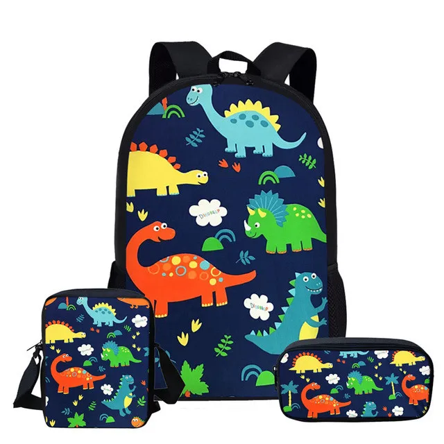 HaoYun 3PCs/Set Kids School Bag Cartoon Dinosaur Pattern Bckpack Kawaii Animal Design Students Backpack/Flaps Bag/Pen Bags