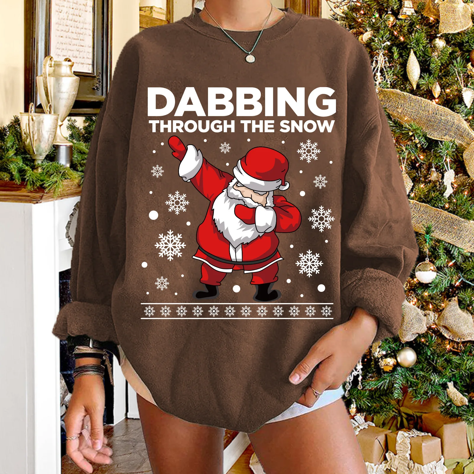 

Women’s Christmas Sweatshirt Winter Round Neck Long Sleeve Multicolor Pullover Top Santa Claus Printing Sweater for Women XXL