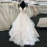bepeithy sleeveless a line wedding dress v neck sexy backless bridal gown vestido de novia ruffle skirt wedding dresses 2021