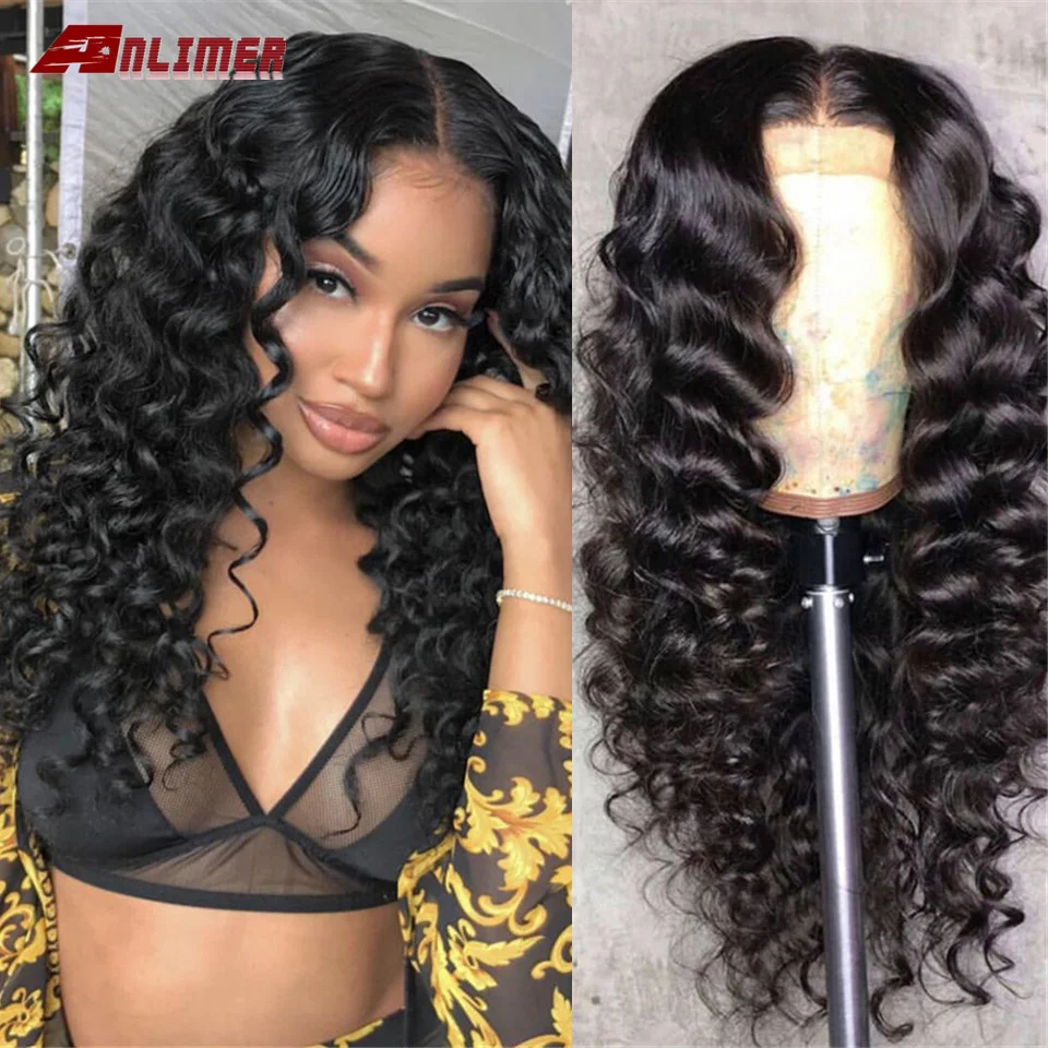 Anlimer Brazilian Lace Front Human Hair Wig Pre Plucked Remy Huam Hair Wig For Baby Hair With Black Women