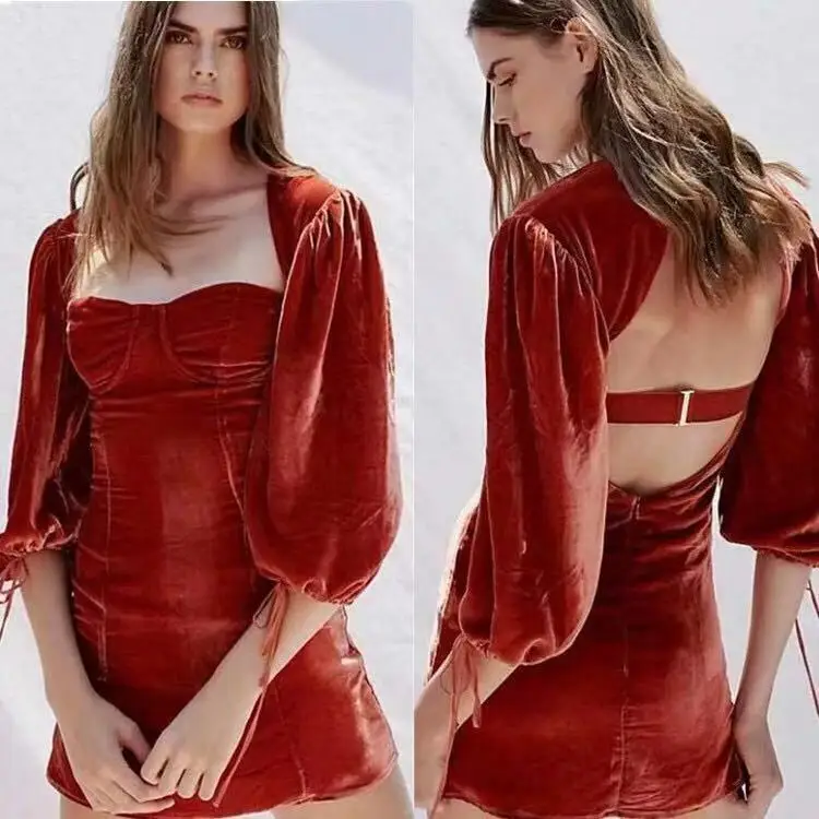 Черное/оранжевое/синее бархатное мини-платье-бюстье с длинными