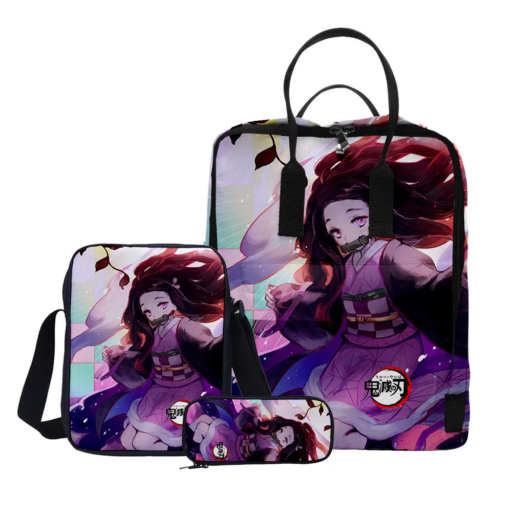 Japan Anime Demon Slayer Infinite Train Boys Girls Schoolbag Backpack Set/3pcs Children 3D Cosplay Oxford Travel Laptop Bags | Мать и