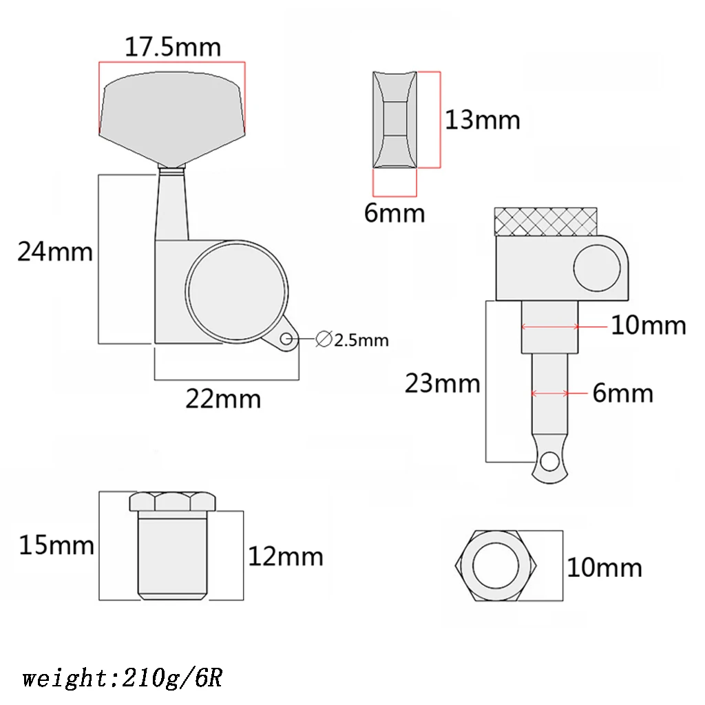 

1 Pack 6R Locked String Electric Guitar Tuning Pegs Tuner Square Head Black