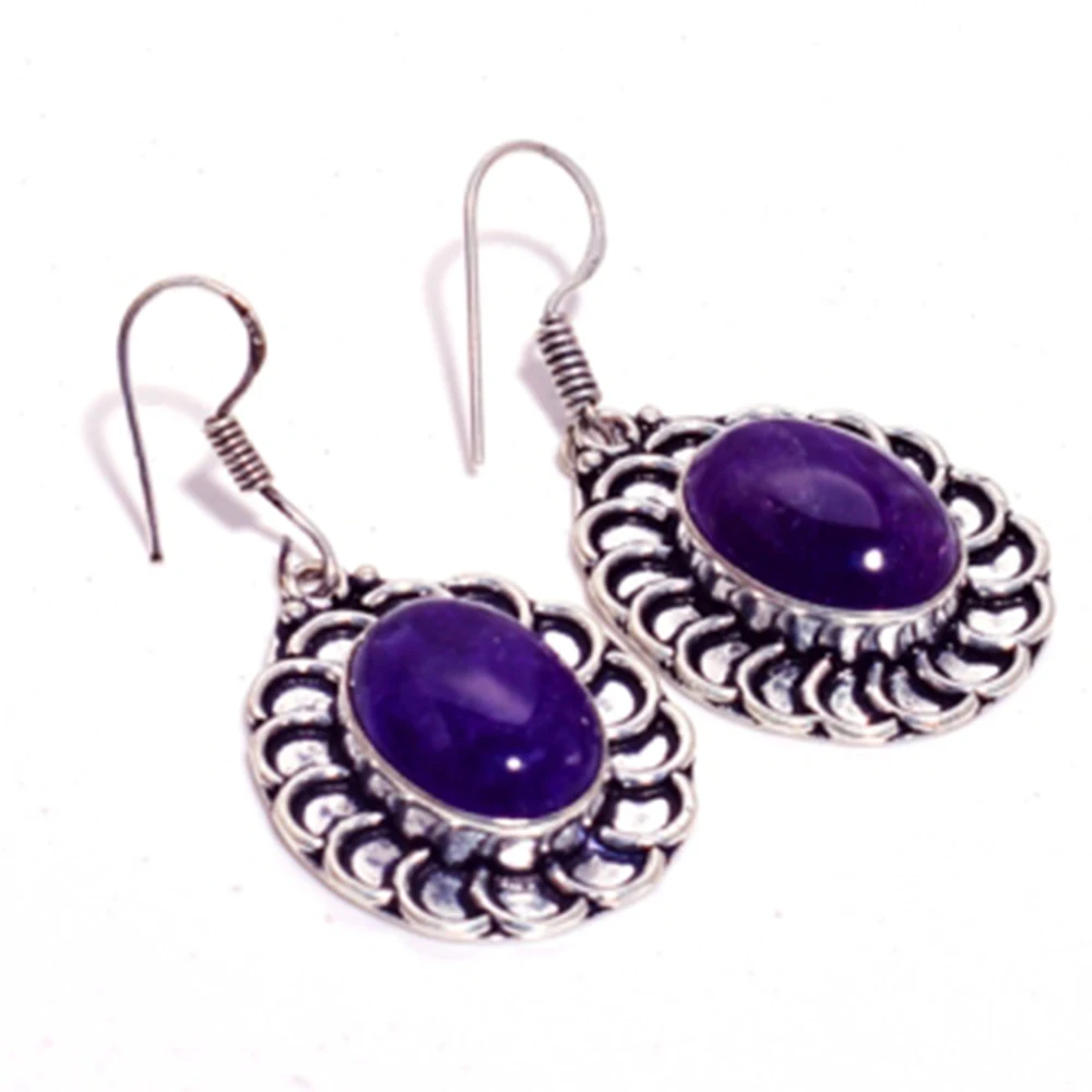 

Amethyst Silver Overlay on Copper Earrings , 50 mm , E4659