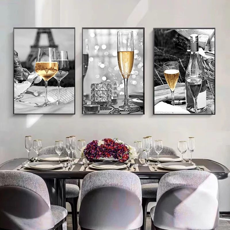

Modern Champagne Wine Glass Canvas Painting Nordic Wall Art Prints Restaurant Bar Posters Pictures For Dining Room Home Decor