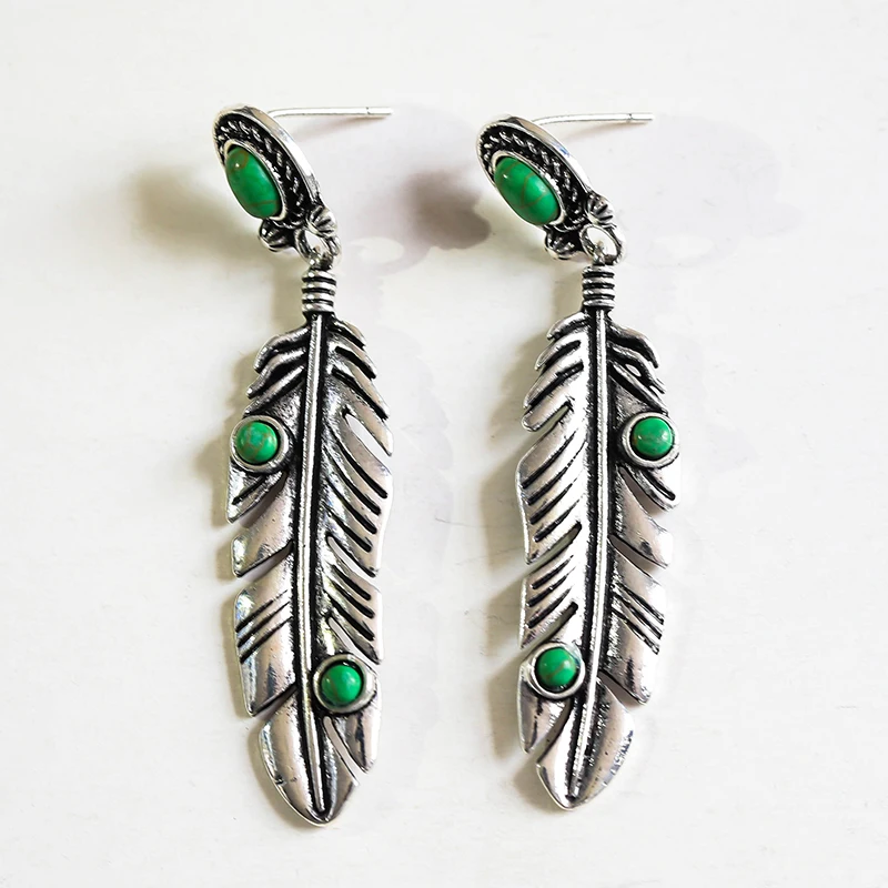 Vintage Bohemian Feather Dangle Earrings for Women - Silver Color Drop Jewelry image 6