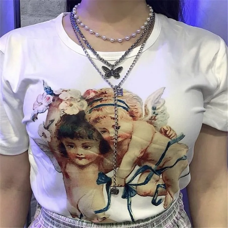 

Vintage Goth Double Layer Butterfly Pendant Pearl Chain Necklace For Women Girl Trendy Harajuku Cool Hip Hop Jewelry Accessories