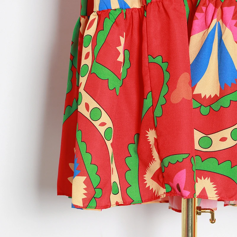 

CHICEVER Vintage Print Dress For Women Square Collar Sleeveless High Waist Hit Color Elegant Long Dresses Female 2021 New Tide