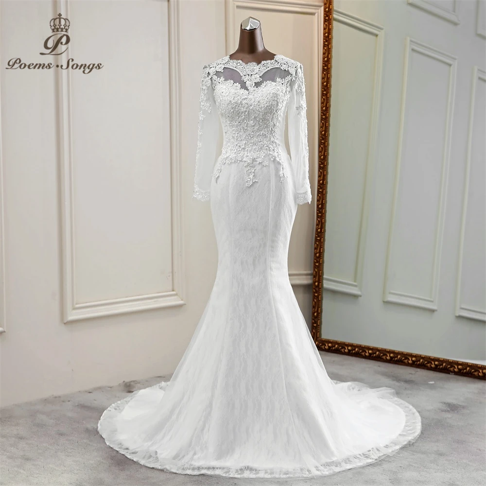 

New beautiful applique long sleeve wedding dress marriage dress vestido de noiva sereia wedding gowns robe de mariee