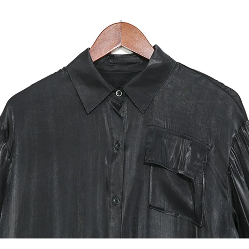 

Johnature Fashion Streetwear Spring Women Clothes Dresses 2021 Spring New Turn-down Collar Loose Solid Color Dress