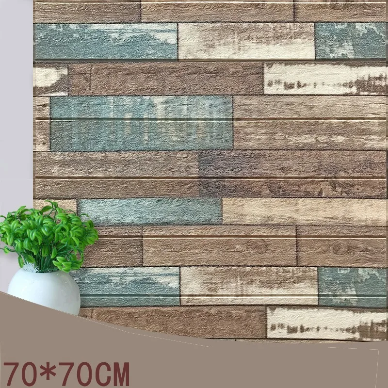 

70*70 Mediterranean Vintage 3D Wood Stripes Wall Stickers DIY PE Foam Self-adhesive Living Room Bedroom Home Decor Wallpapers