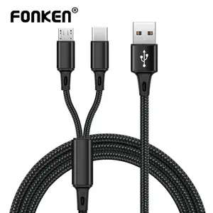 Кабель FONKEN 2 в 1 Micro USB Type-C, для Samsung, Xiaomi, для мобильных телефонов Android, для Huawei