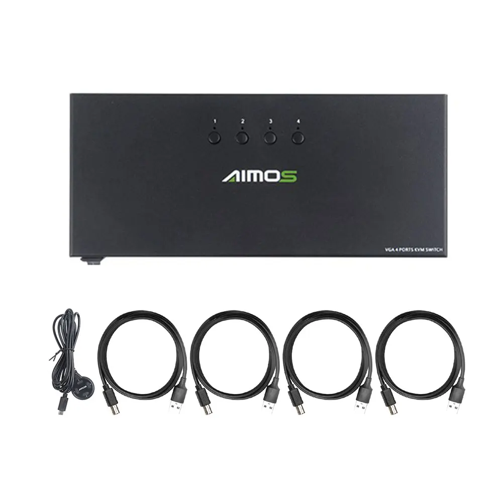 

4 Port VGA KVM Switch Selector Full HD 1080P for 4 PC Computers Sharing One Monitor Keyboard Mouse Printer