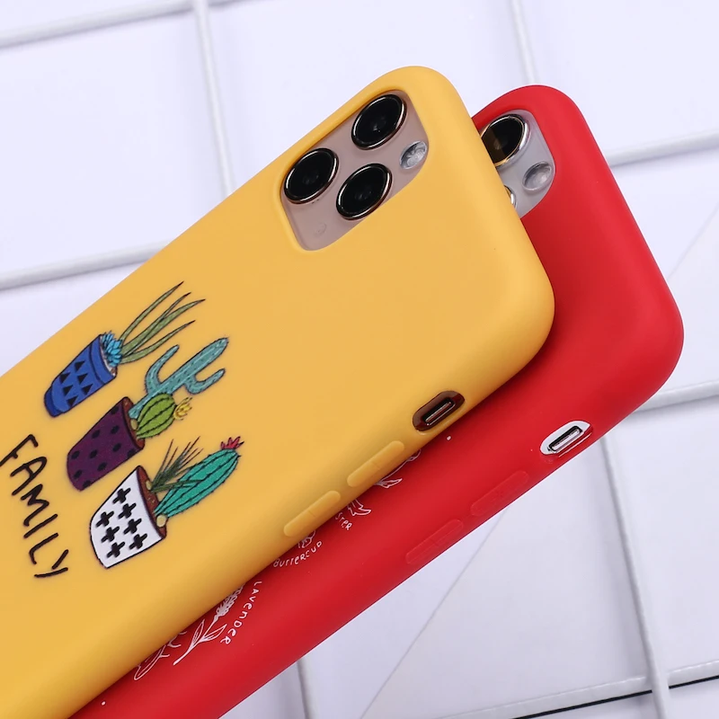 Plants Cactus Bees Simple Candy Phone Cover For iPhone 11 12 13 Pro Max X XS XR 7 8 7Plus 8Plus Soft Silicone Case Fundas | Мобильные