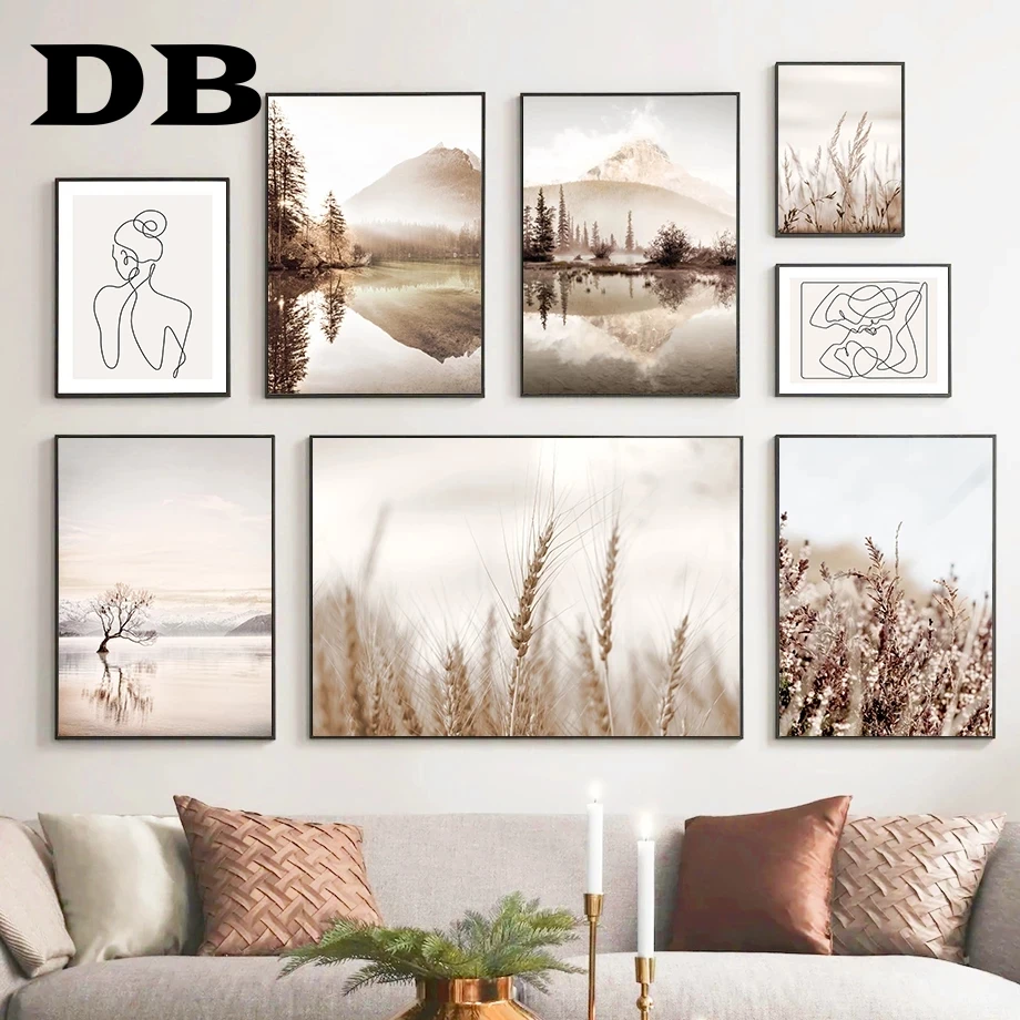 

Nordic Landscape Canvas Art Painting Abstract Line Figure Grass Picture Wall Art Home Decor Poster And Print For Living Room