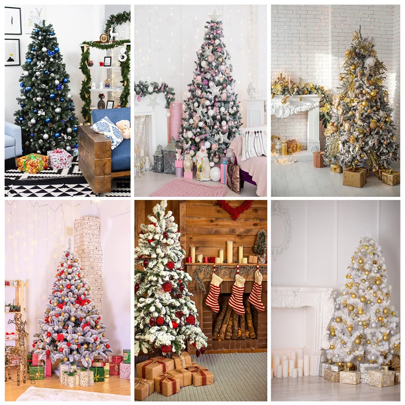 

SHENGYONGBAO Art Fabric Fireplace Christmas Tree Photography Background Child Backdrops For Photo Studio Props 21524JPW-03