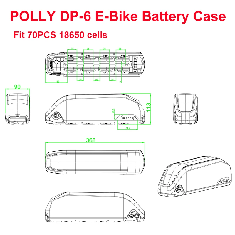 POLLY DP-6 E-Bike Battery Case 36V 48V 52V 60V Parts Fit 70PCS 18650 Cell Empty Box Nickel Strip 10S 13S 14S 30A BMS for DIY DP6
