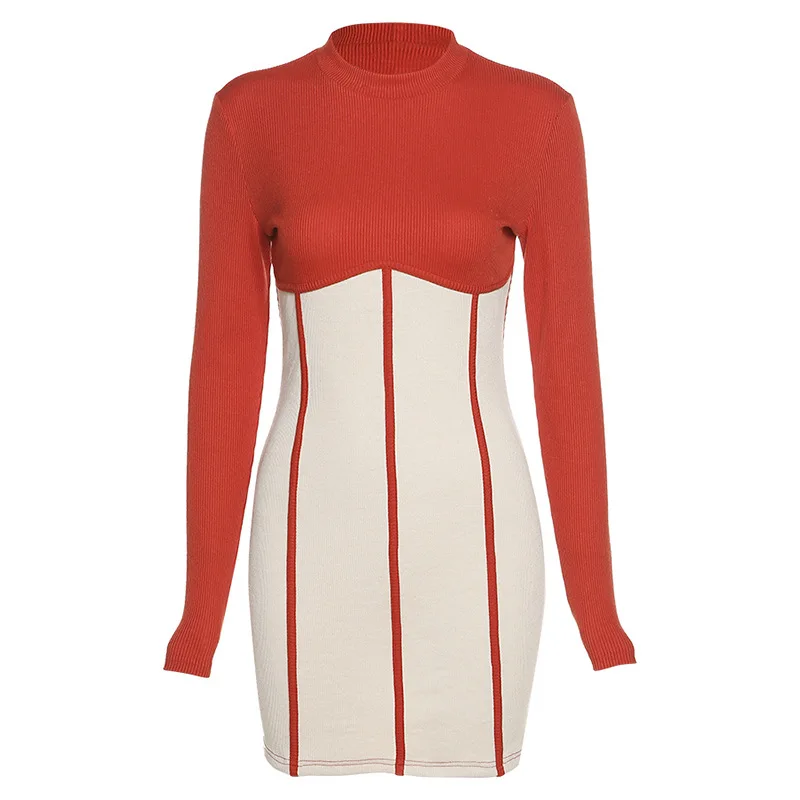 

Autumn Winter Dress New Women's Patchwork Knitted Clothing Fashion Street Bodycon Hip Mini Dress Lady Sexy Sheath Vestidos Mujer