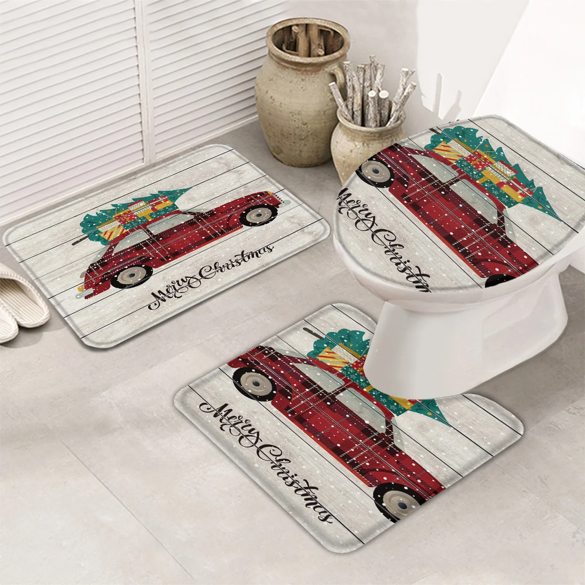 Набор из 3 предметов для ванной комнаты с рождественской елкой деревянная